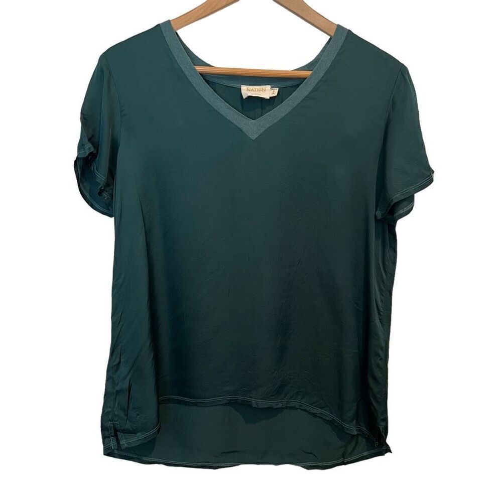 Nation LTD June Hammered Satin V Neck T-Shirt Top Size S